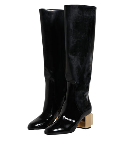 Dolce & Gabbana Black Patent Leather Vally High Boots Shoes - EU36.5/US6.5