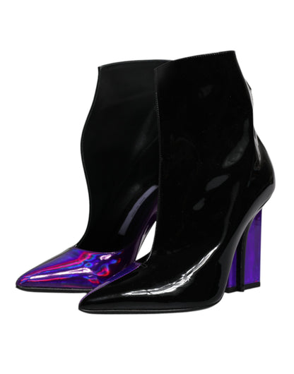 Dolce & Gabbana Purple Black Pointed Ankle Boots Shoes - EU36/US6