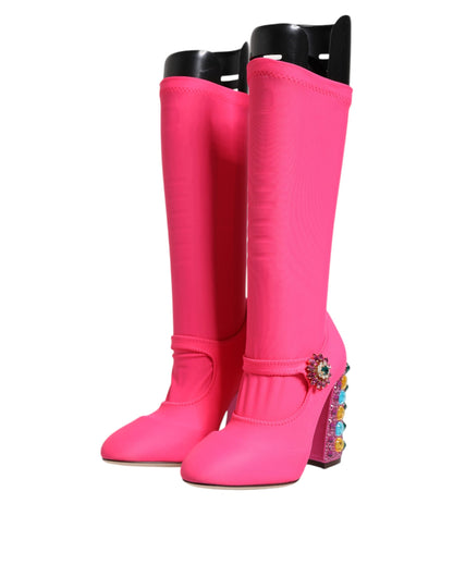 Dolce & Gabbana Pink Nylon Crystal Vally High Boots Shoes - EU35.5/US5.5