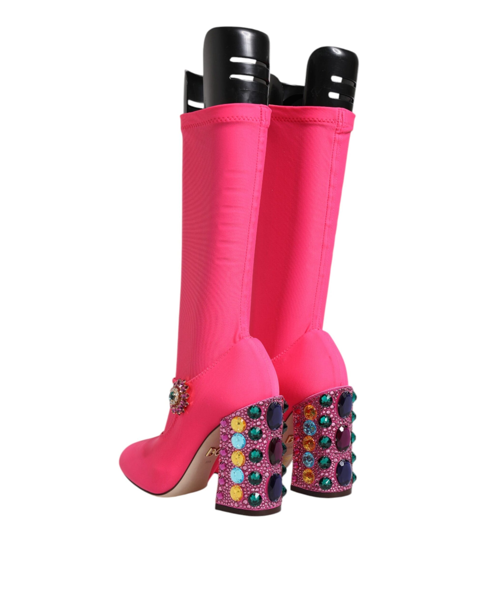 Dolce & Gabbana Pink Nylon Crystal Vally High Boots Shoes - EU35.5/US5.5