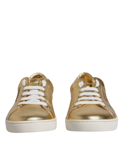 Dolce & Gabbana Gold Leather Logo London Men Sneakers Shoes - EU41.5/US8.5