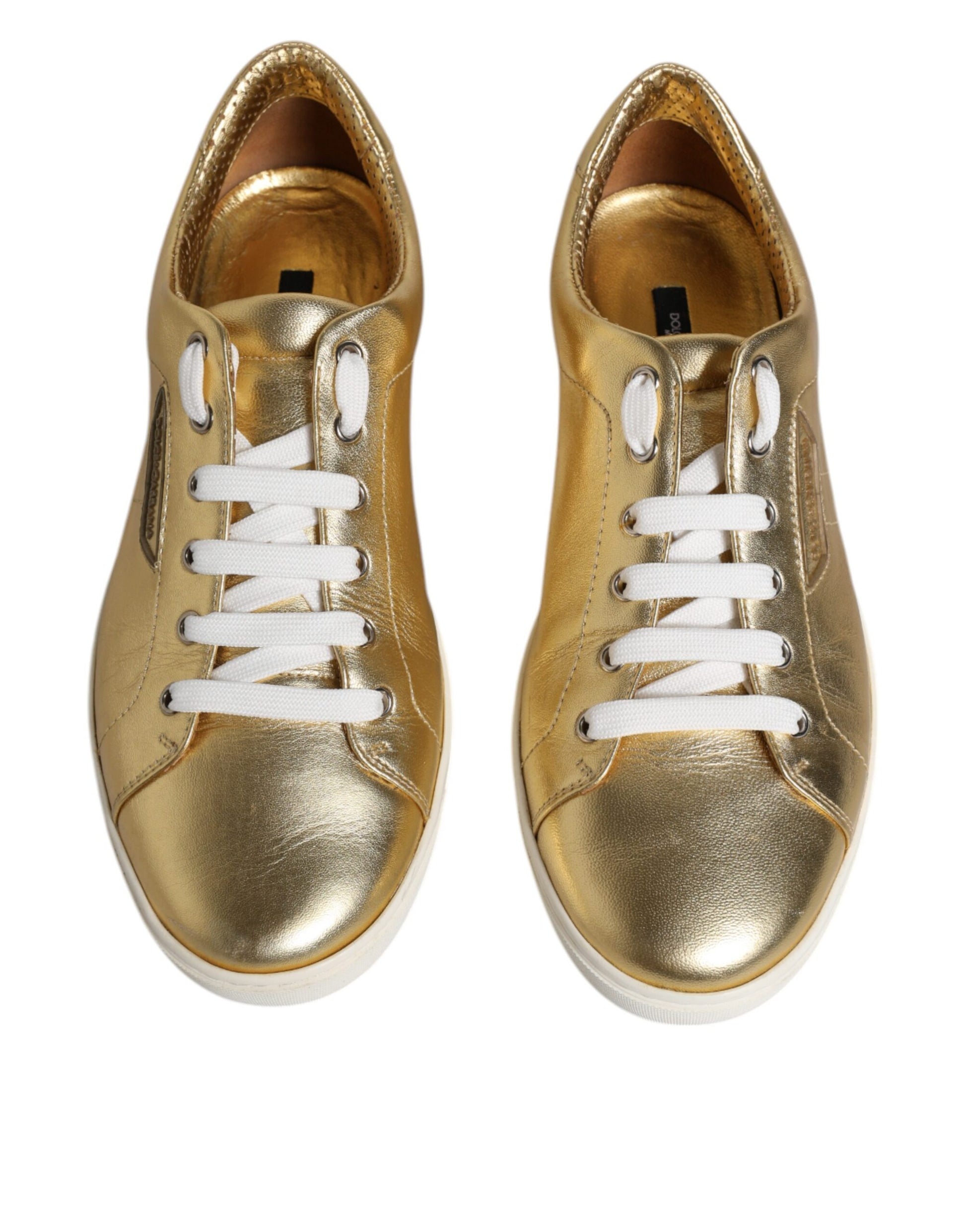 Dolce & Gabbana Gold Leather Logo London Men Sneakers Shoes - EU41.5/US8.5