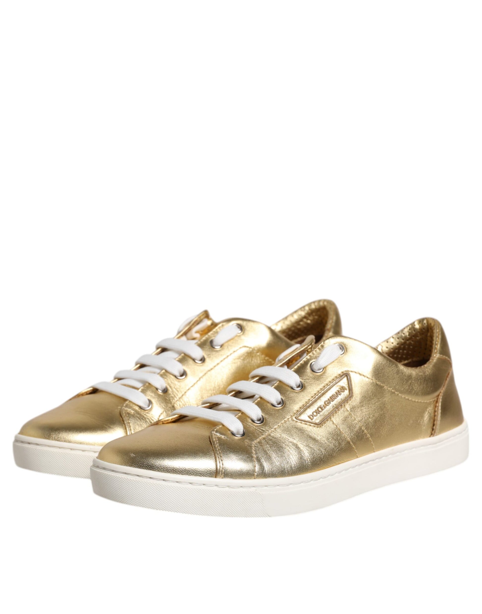 Dolce & Gabbana Gold Leather Logo London Men Sneakers Shoes - EU41.5/US8.5