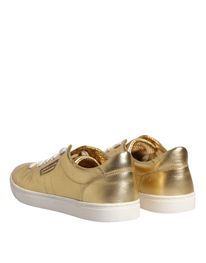 Dolce & Gabbana Gold Leather Logo London Men Sneakers Shoes - EU41.5/US8.5