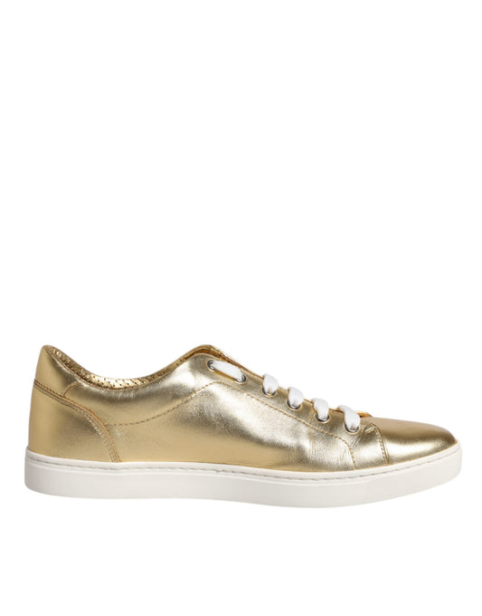 Dolce & Gabbana Gold Leather Logo London Men Sneakers Shoes - EU41.5/US8.5