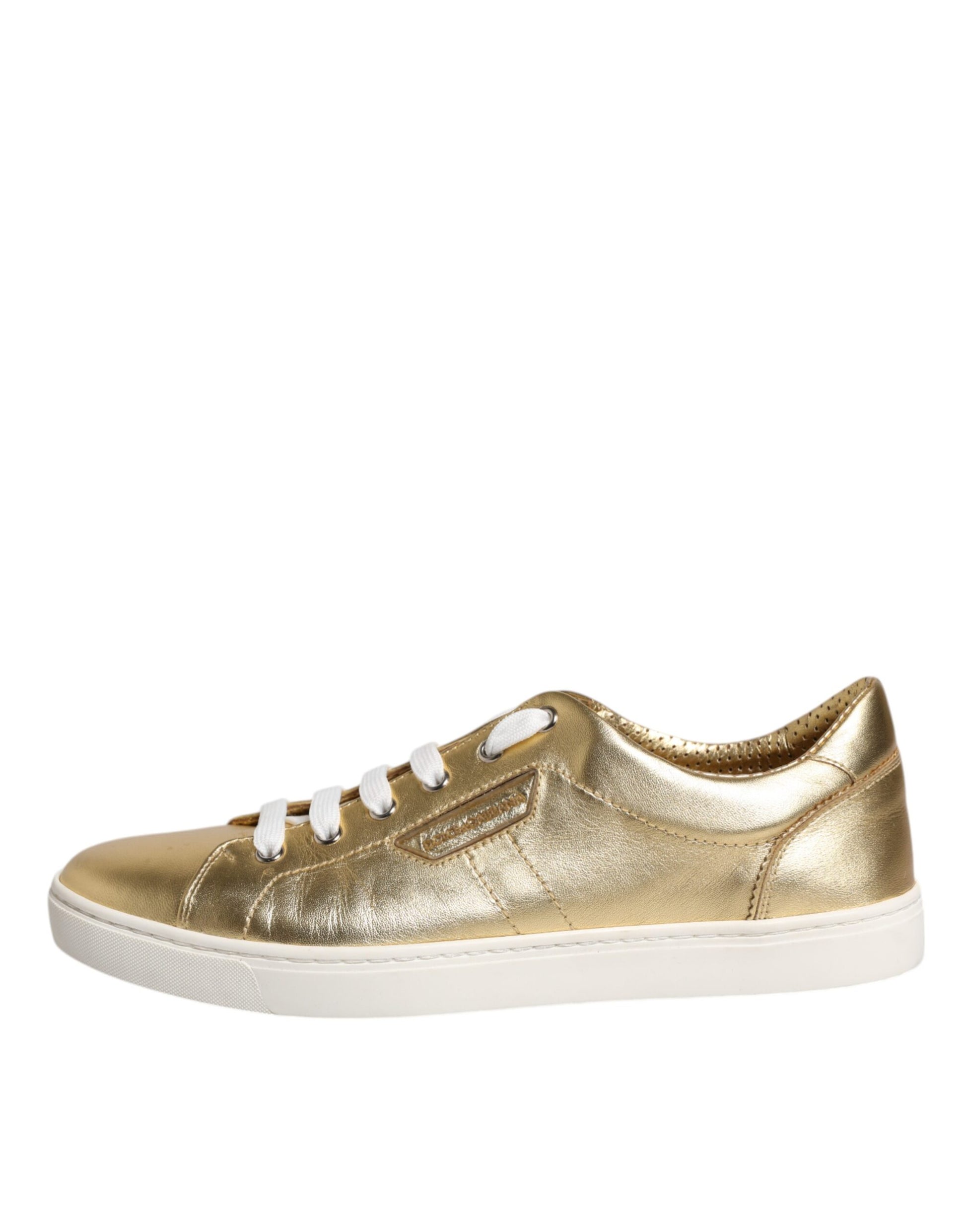 Dolce & Gabbana Gold Leather Logo London Men Sneakers Shoes - EU41.5/US8.5