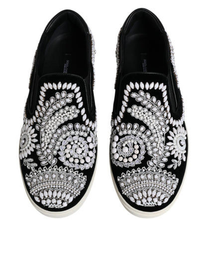 Dolce & Gabbana Black Embellished London Men Slip On Shoes - EU41/US8