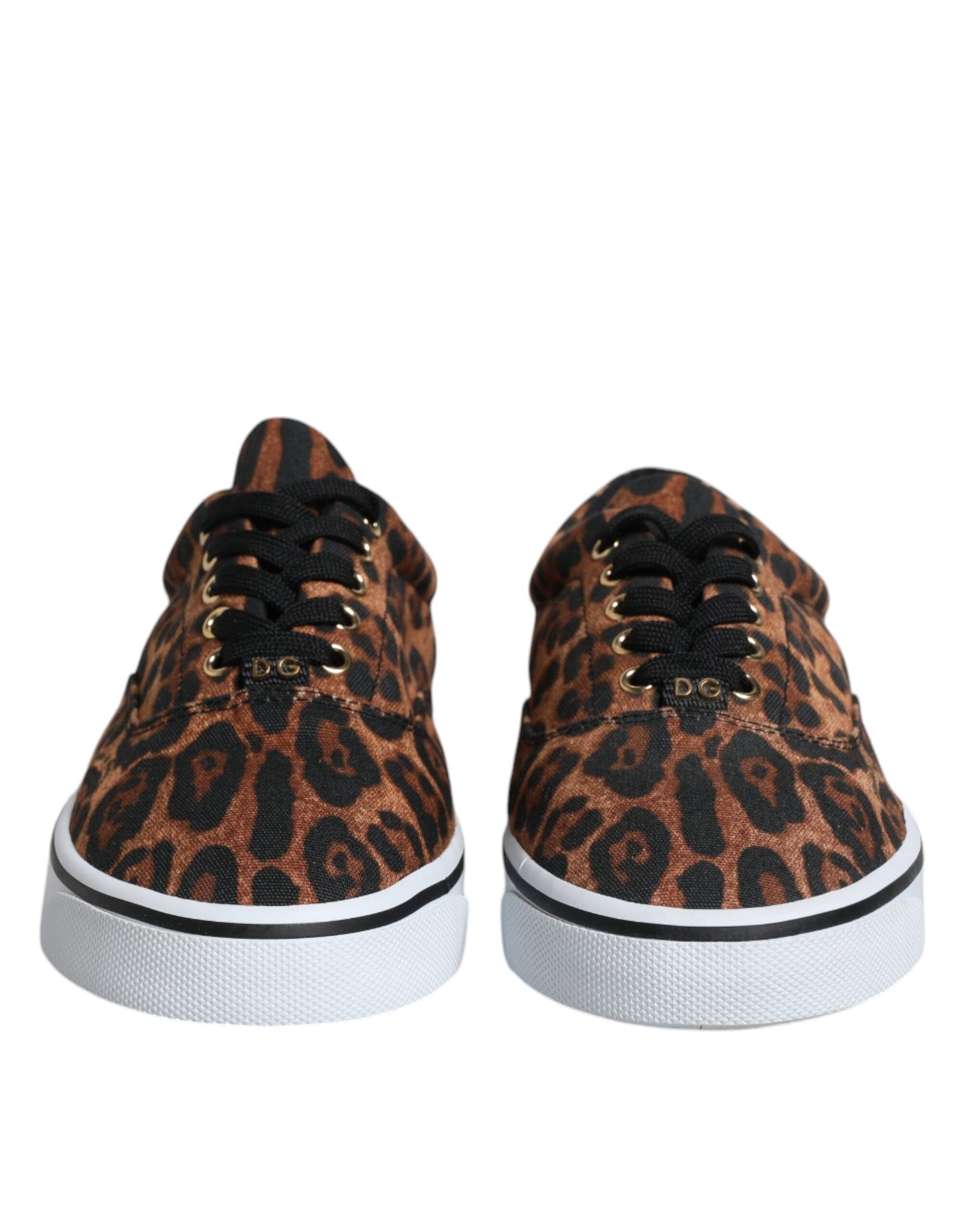 Dolce & Gabbana Brown Leopard Logo Print Cotton Sneakers Shoes - EU40.5/US7.5