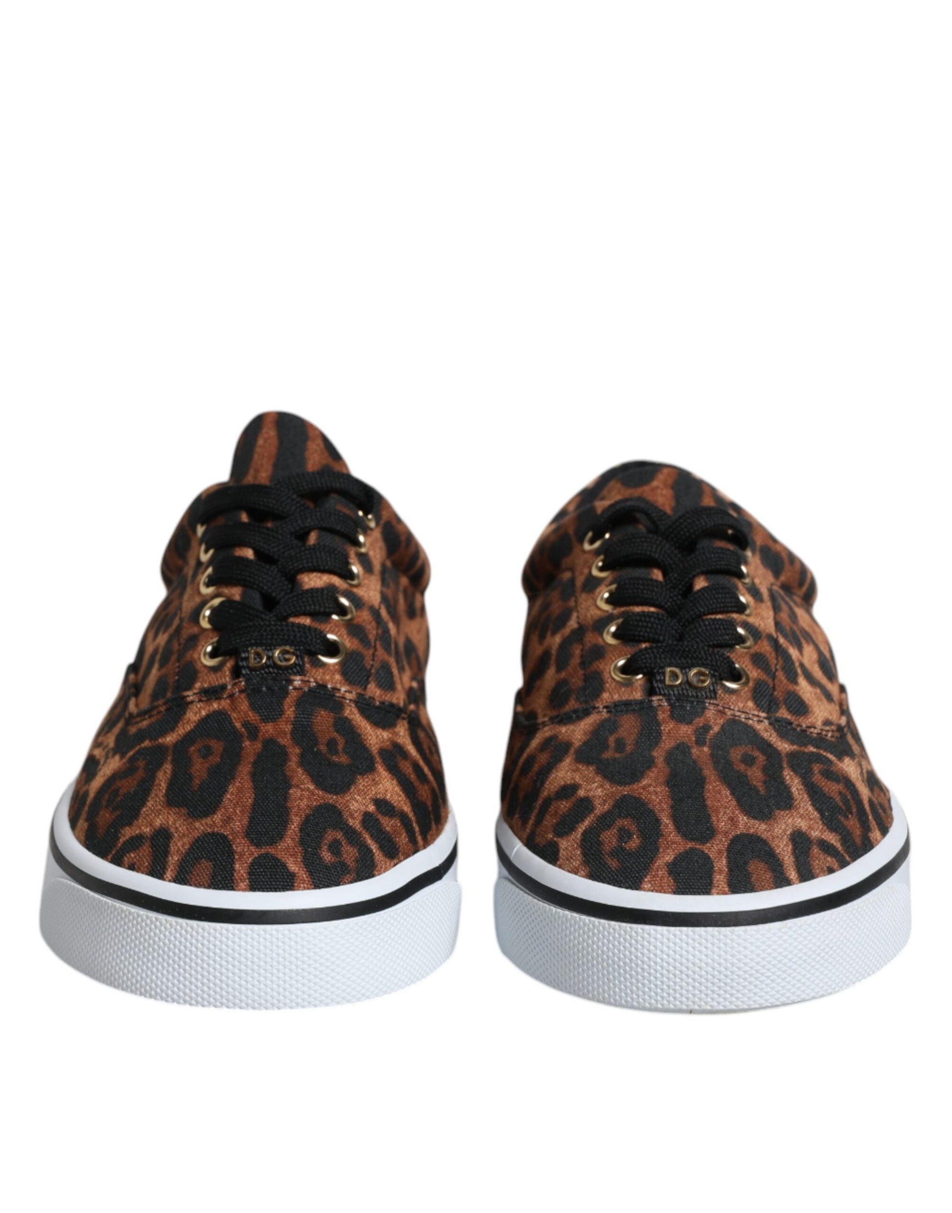 Dolce & Gabbana Brown Leopard Logo Print Cotton Sneakers Shoes - EU40.5/US7.5