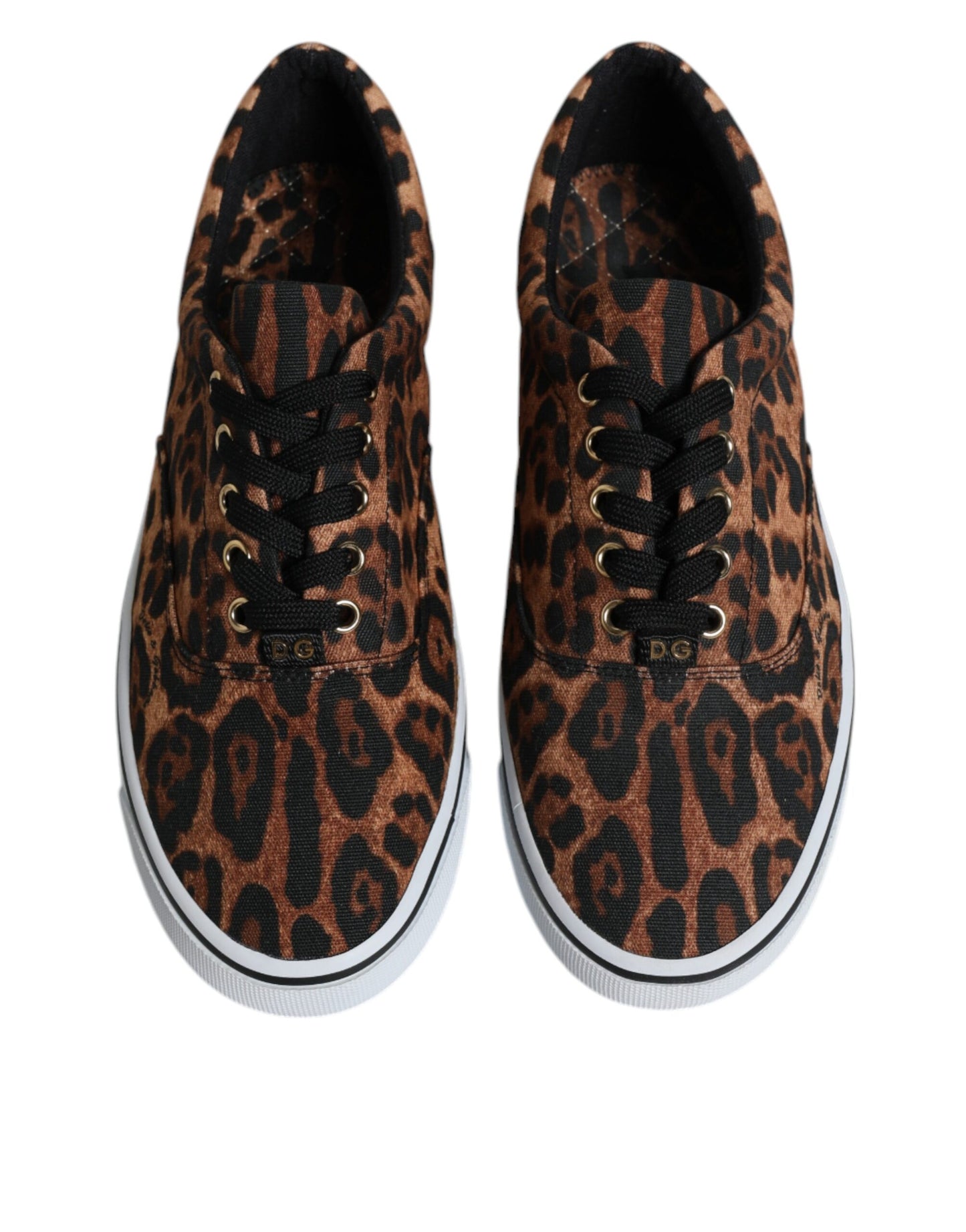 Dolce & Gabbana Brown Leopard Logo Print Cotton Sneakers Shoes - EU40.5/US7.5