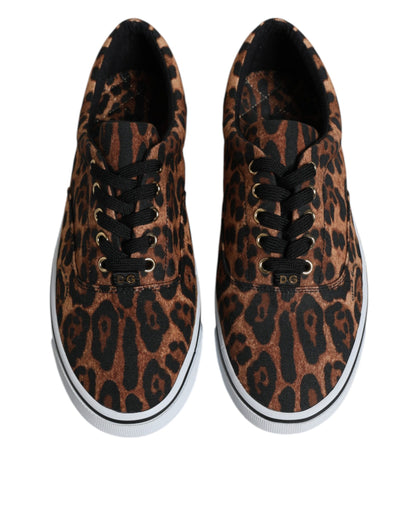 Dolce & Gabbana Brown Leopard Logo Print Cotton Sneakers Shoes - EU40.5/US7.5