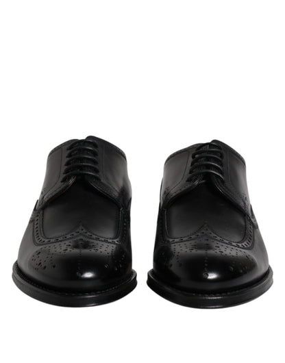 Dolce & Gabbana Black Leather Derby Wingtip Formal Shoes - EU39.5/US6.5