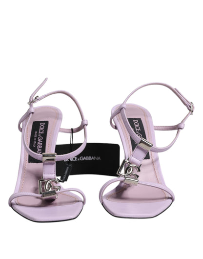 Dolce & Gabbana Lilac Leather Logo Ankle Strap Heels Sandals Shoes - EU37/US7