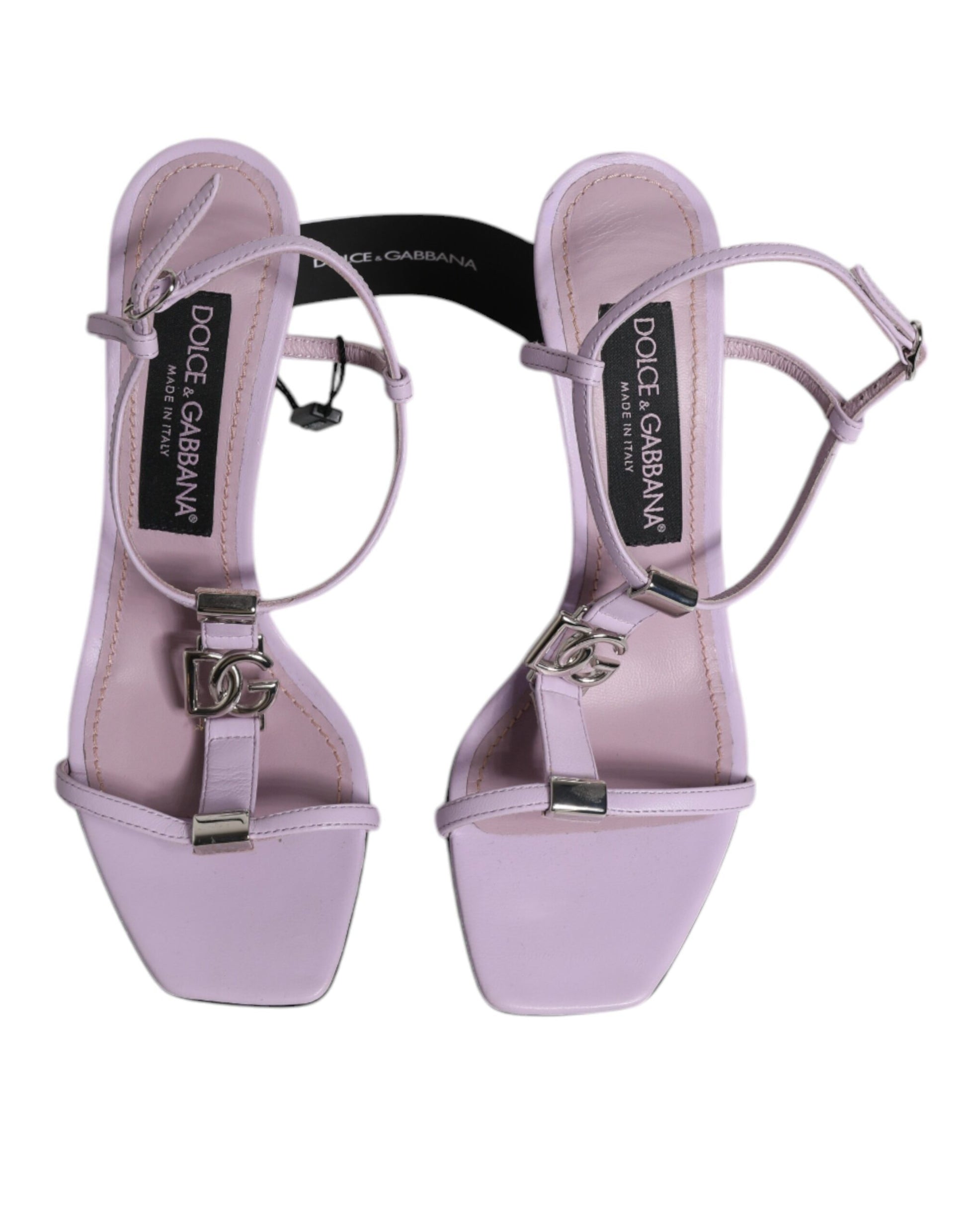 Dolce & Gabbana Lilac Leather Logo Ankle Strap Heels Sandals Shoes - EU37/US7