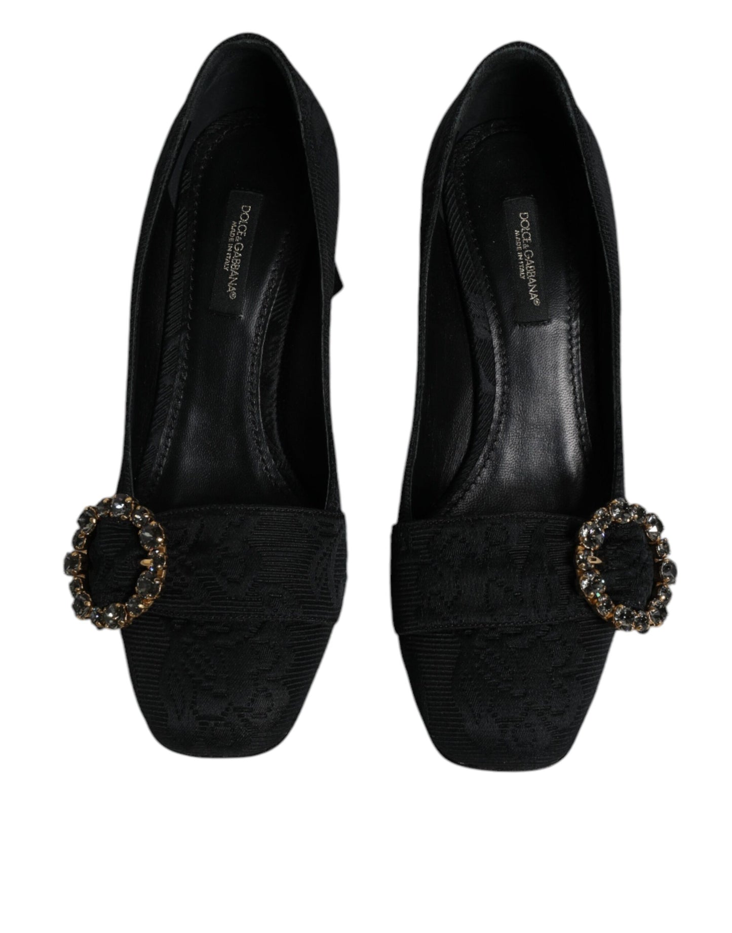 Dolce & Gabbana Black Brocade Crystals Heels Pumps Shoes