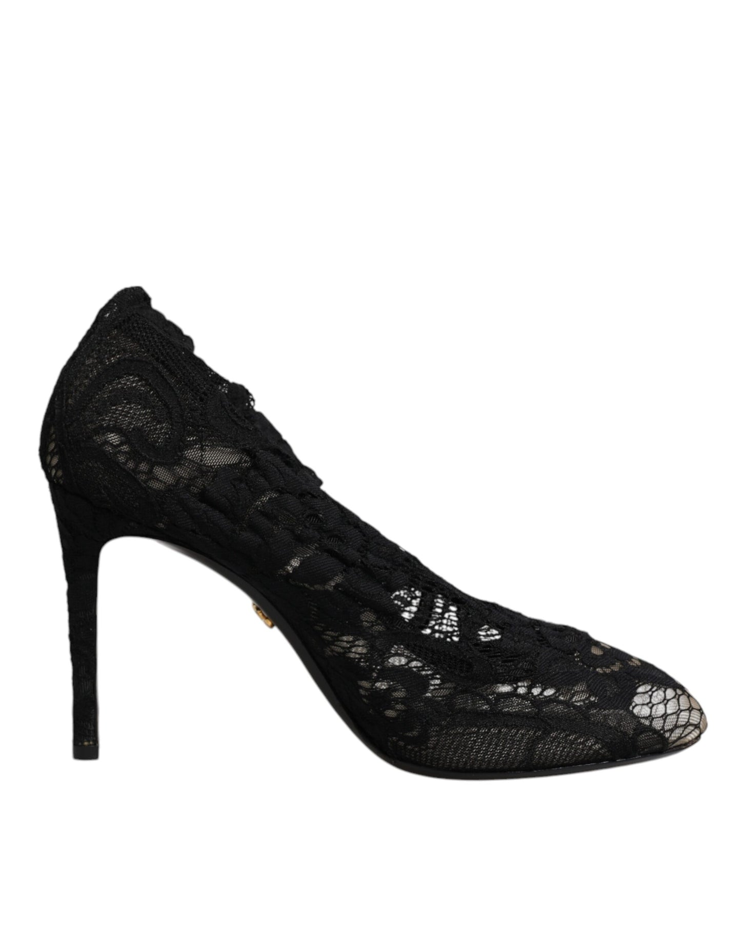 Dolce & Gabbana Black Lace Stretch Heels Mid Calf Boots Shoes