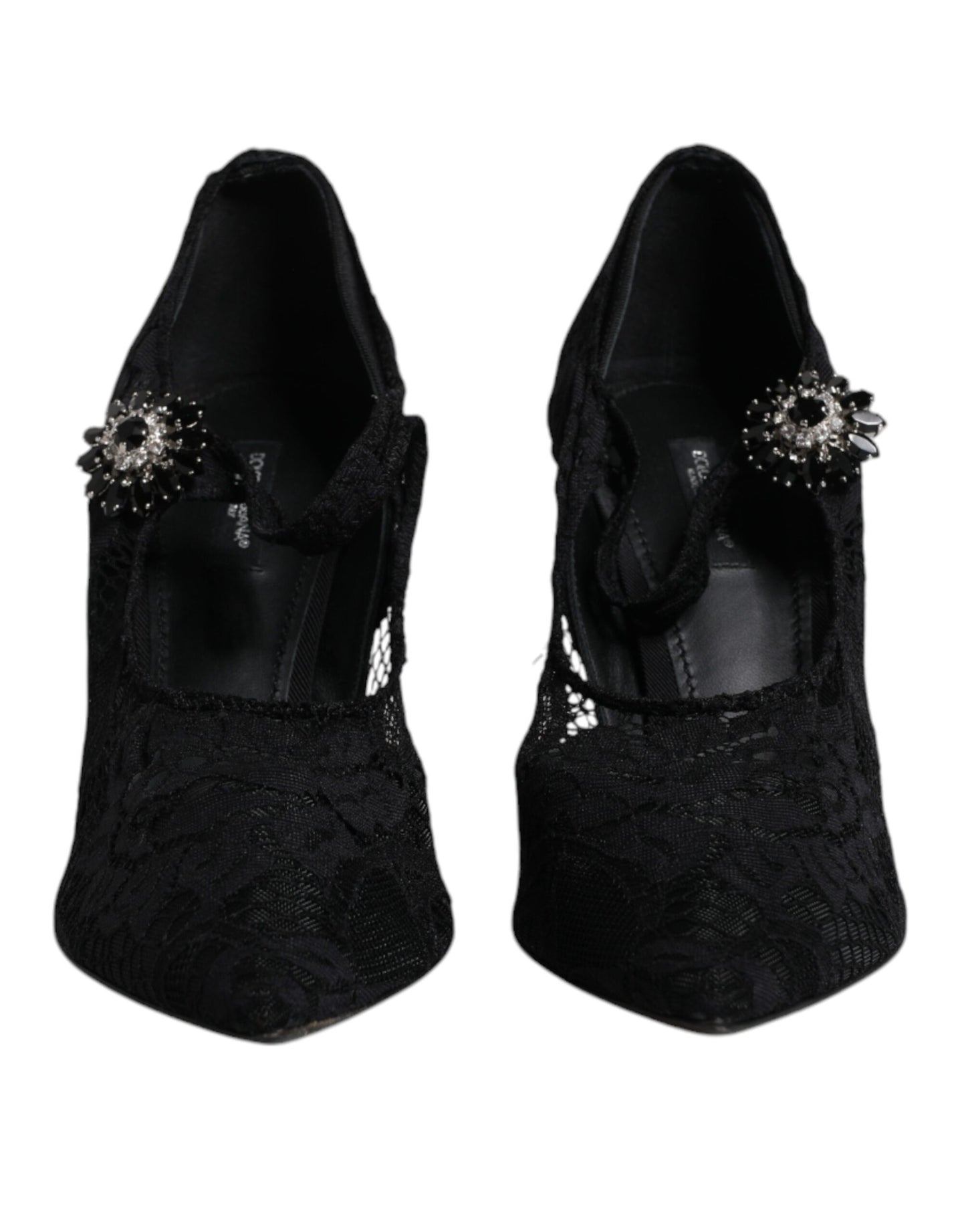 Dolce & Gabbana Black Lace Crystals Mary Jane Pumps Shoes - EU39.5/US9.5