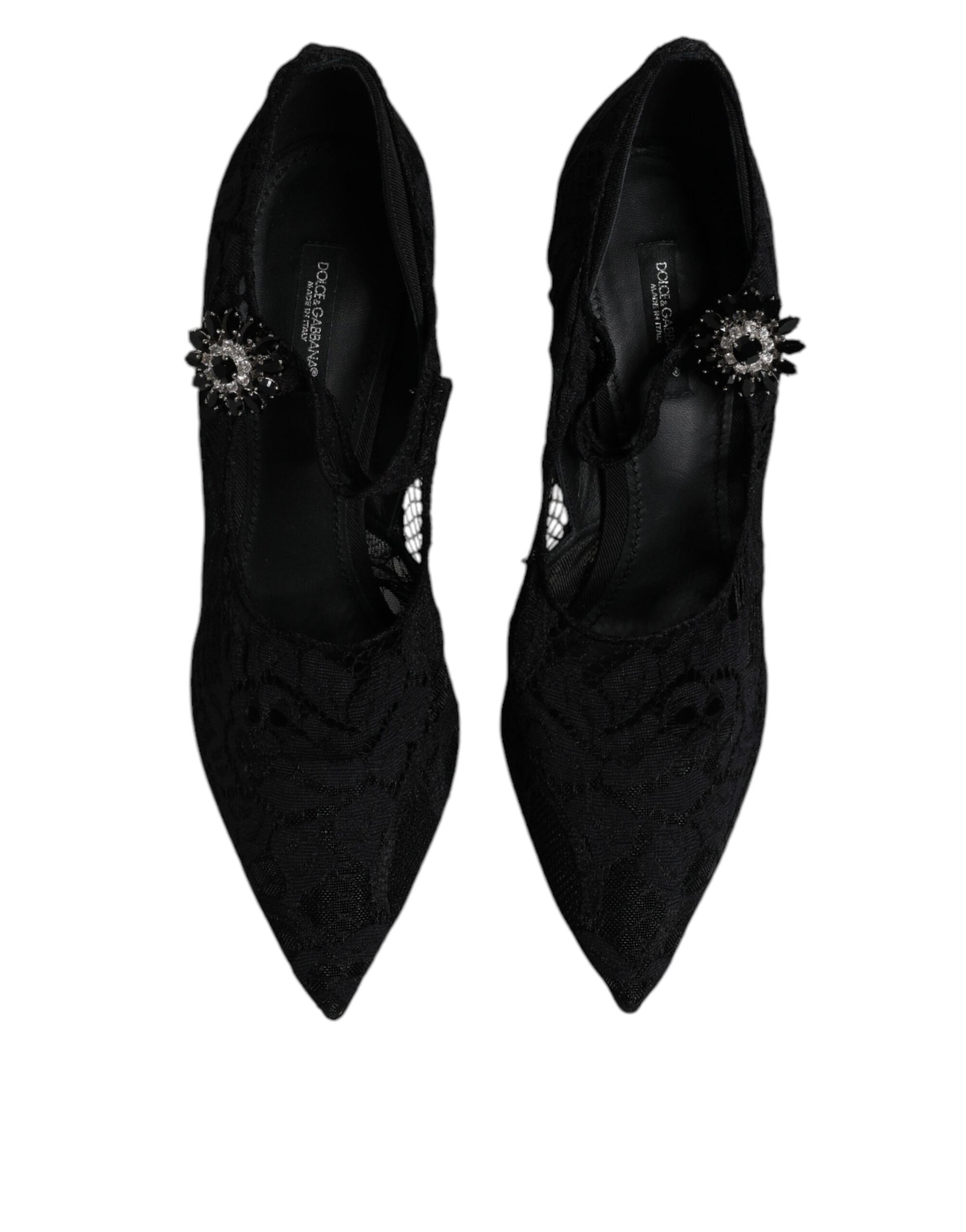 Dolce & Gabbana Black Lace Crystals Mary Jane Pumps Shoes - EU39.5/US9.5