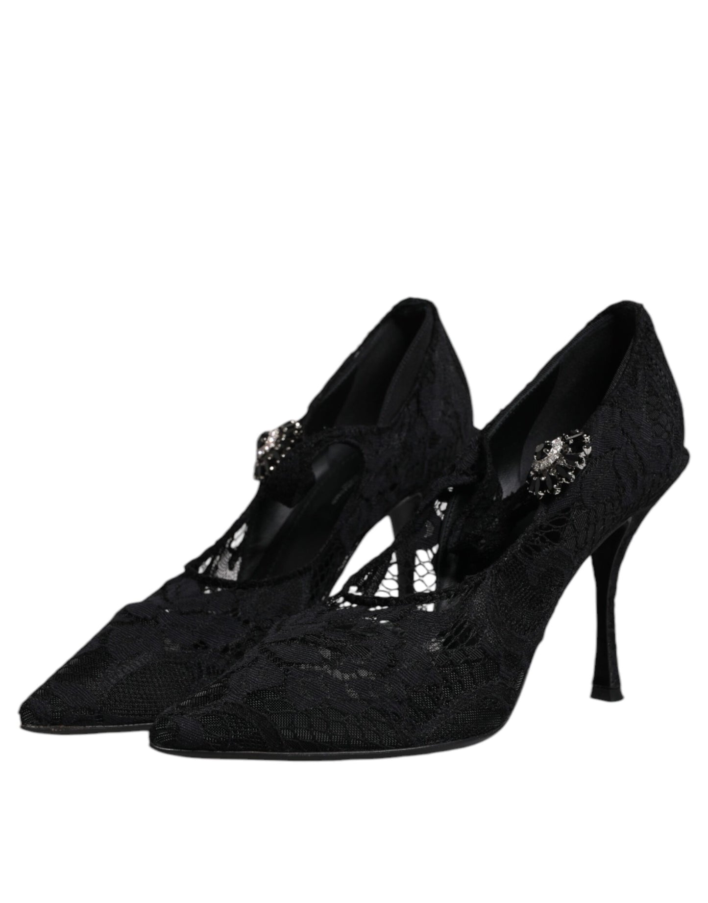 Dolce & Gabbana Black Lace Crystals Mary Jane Pumps Shoes - EU39.5/US9.5