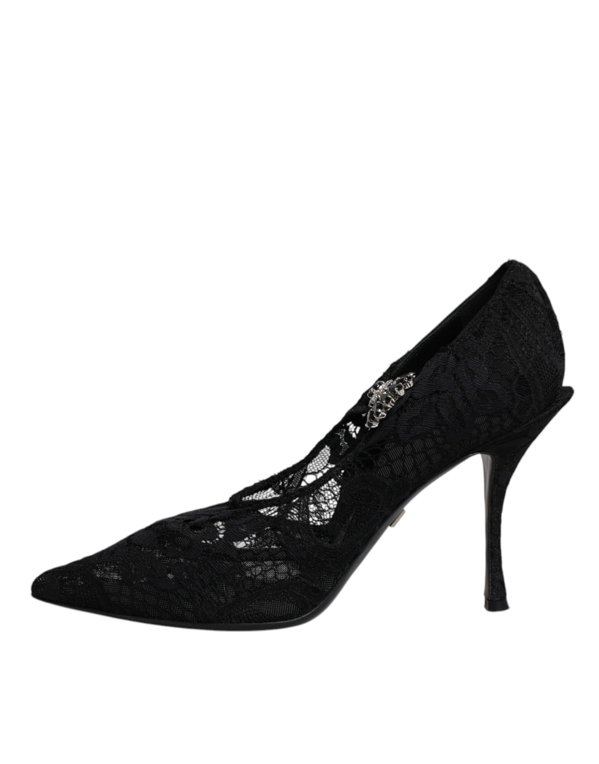 Dolce & Gabbana Black Lace Crystals Mary Jane Pumps Shoes - EU39.5/US9.5