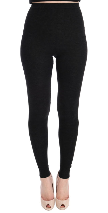 Dolce & Gabbana Elegant High-Waist Wool Tights Pants in Dark Gray - IT40|S