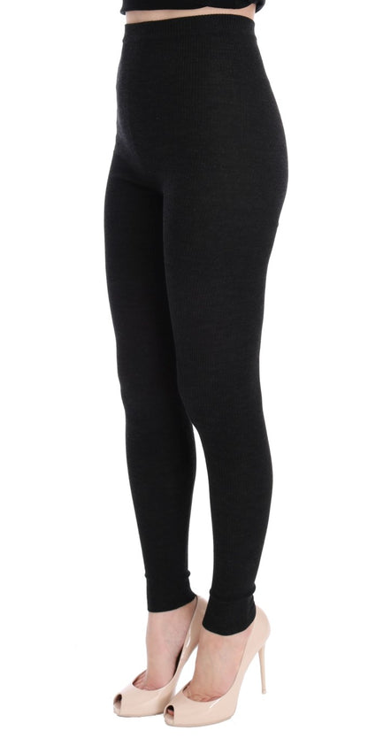 Dolce & Gabbana Elegant High-Waist Wool Tights Pants in Dark Gray - IT40|S