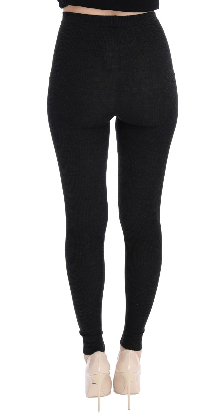 Dolce & Gabbana Elegant High-Waist Wool Tights Pants in Dark Gray - IT40|S