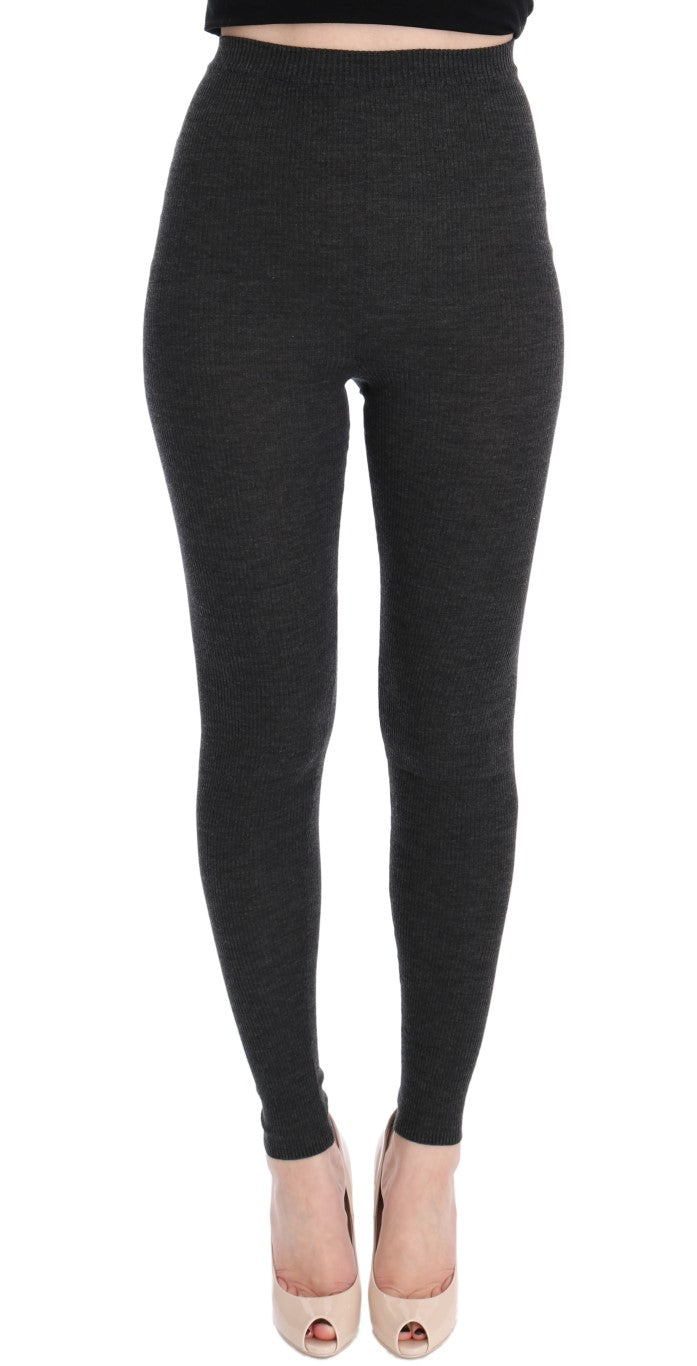 Dolce & Gabbana Elegant Gray High-Waist Wool Tights Pants - IT40|S