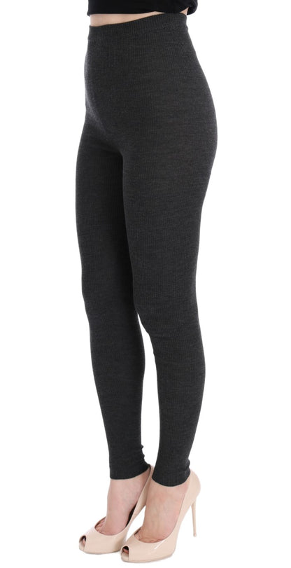 Dolce & Gabbana Elegant Gray High-Waist Wool Tights Pants - IT40|S