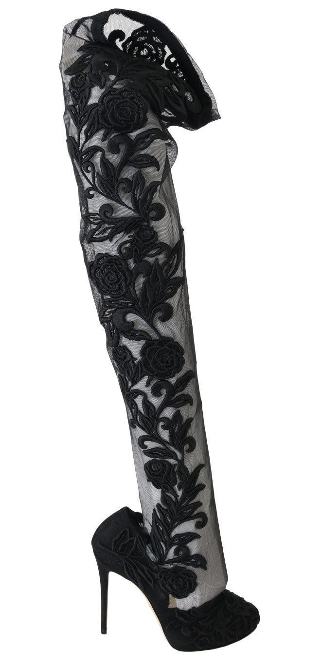 Dolce & Gabbana Embroidered Floral Over-Knee Boots - EU39/US8.5