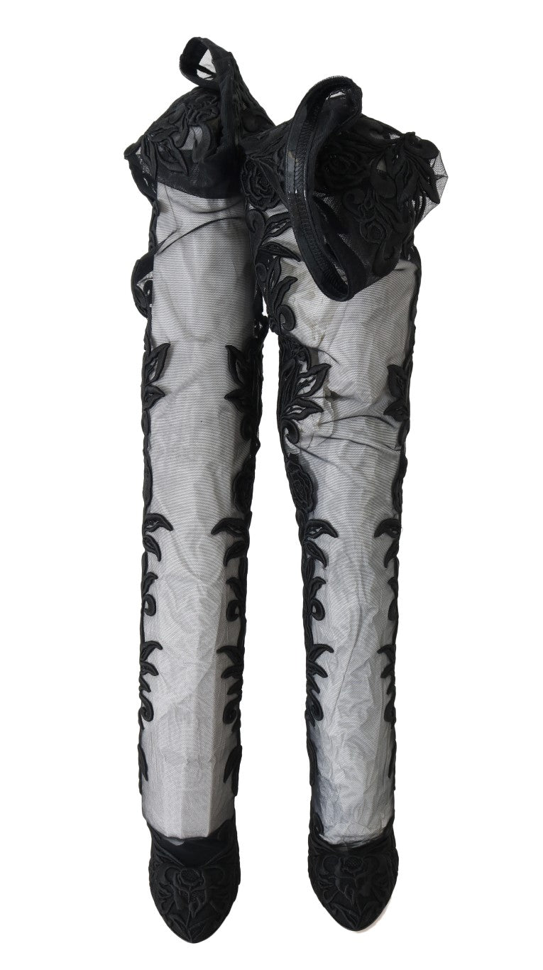 Dolce & Gabbana Embroidered Floral Over-Knee Boots - EU39/US8.5