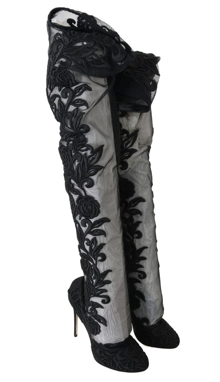 Dolce & Gabbana Embroidered Floral Over-Knee Boots - EU39/US8.5