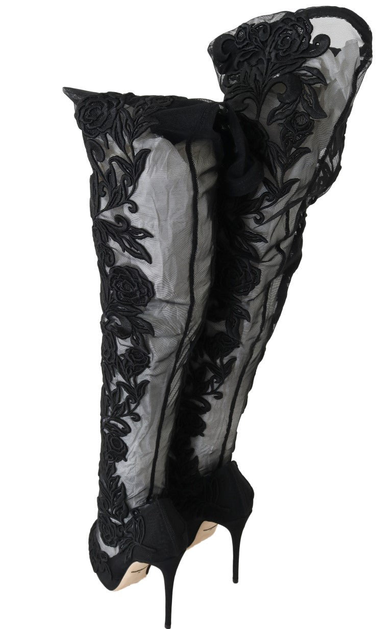 Dolce & Gabbana Embroidered Floral Over-Knee Boots - EU39/US8.5