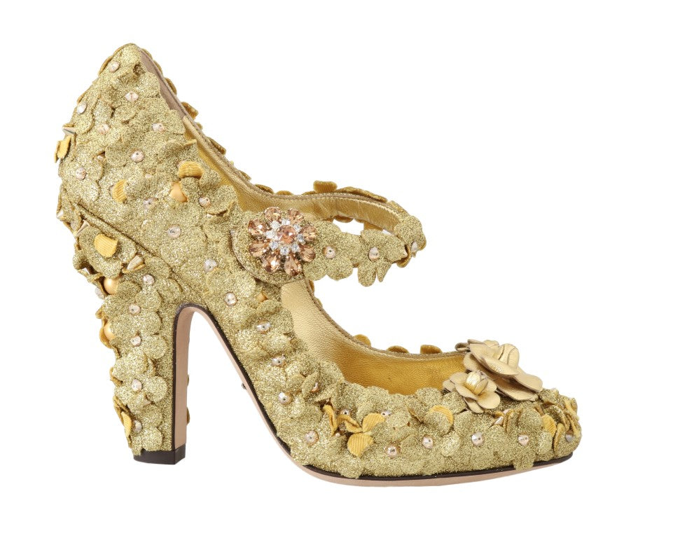 Dolce & Gabbana Gold Floral Crystal Embellished Pumps - EU36/US5.5