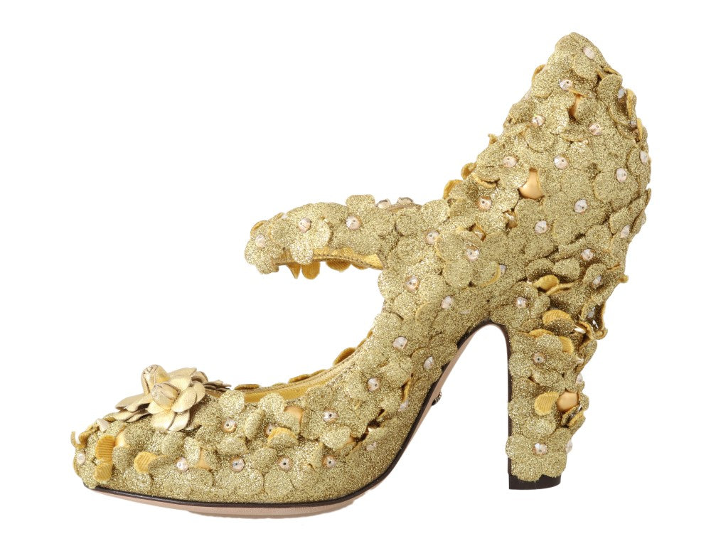 Dolce & Gabbana Gold Floral Crystal Embellished Pumps - EU36/US5.5