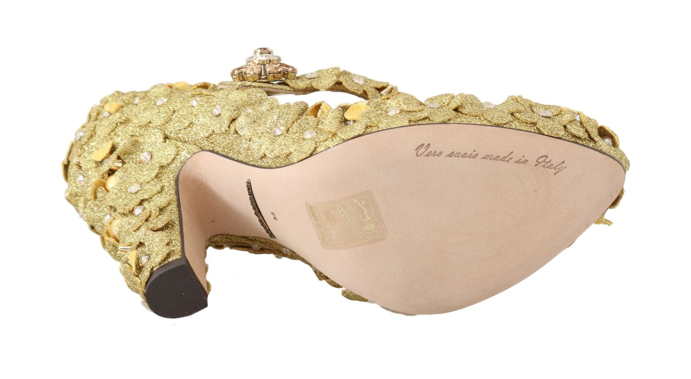 Dolce & Gabbana Gold Floral Crystal Embellished Pumps - EU36/US5.5