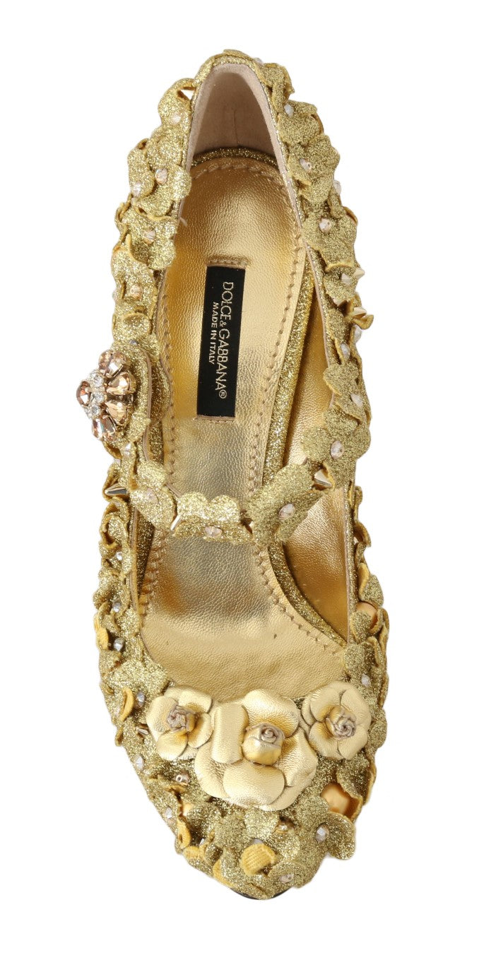 Dolce & Gabbana Gold Floral Crystal Embellished Pumps - EU36/US5.5