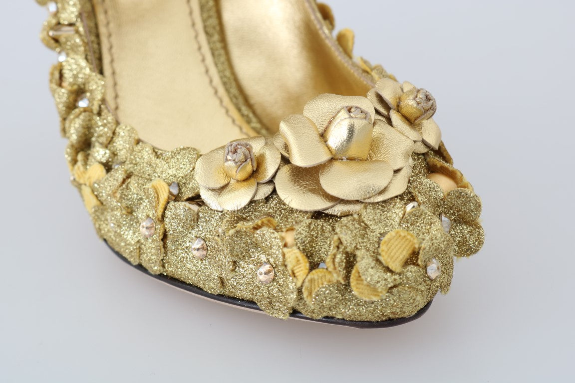 Dolce & Gabbana Gold Floral Crystal Embellished Pumps - EU36/US5.5