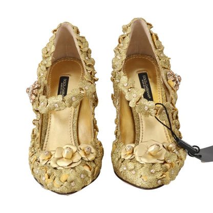 Dolce & Gabbana Gold Floral Crystal Embellished Pumps - EU36/US5.5