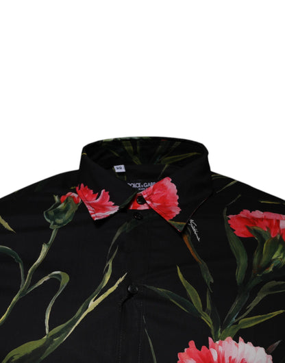 Dolce & Gabbana Black Floral Cotton Formal Men Dress Shirt - IT39 | S