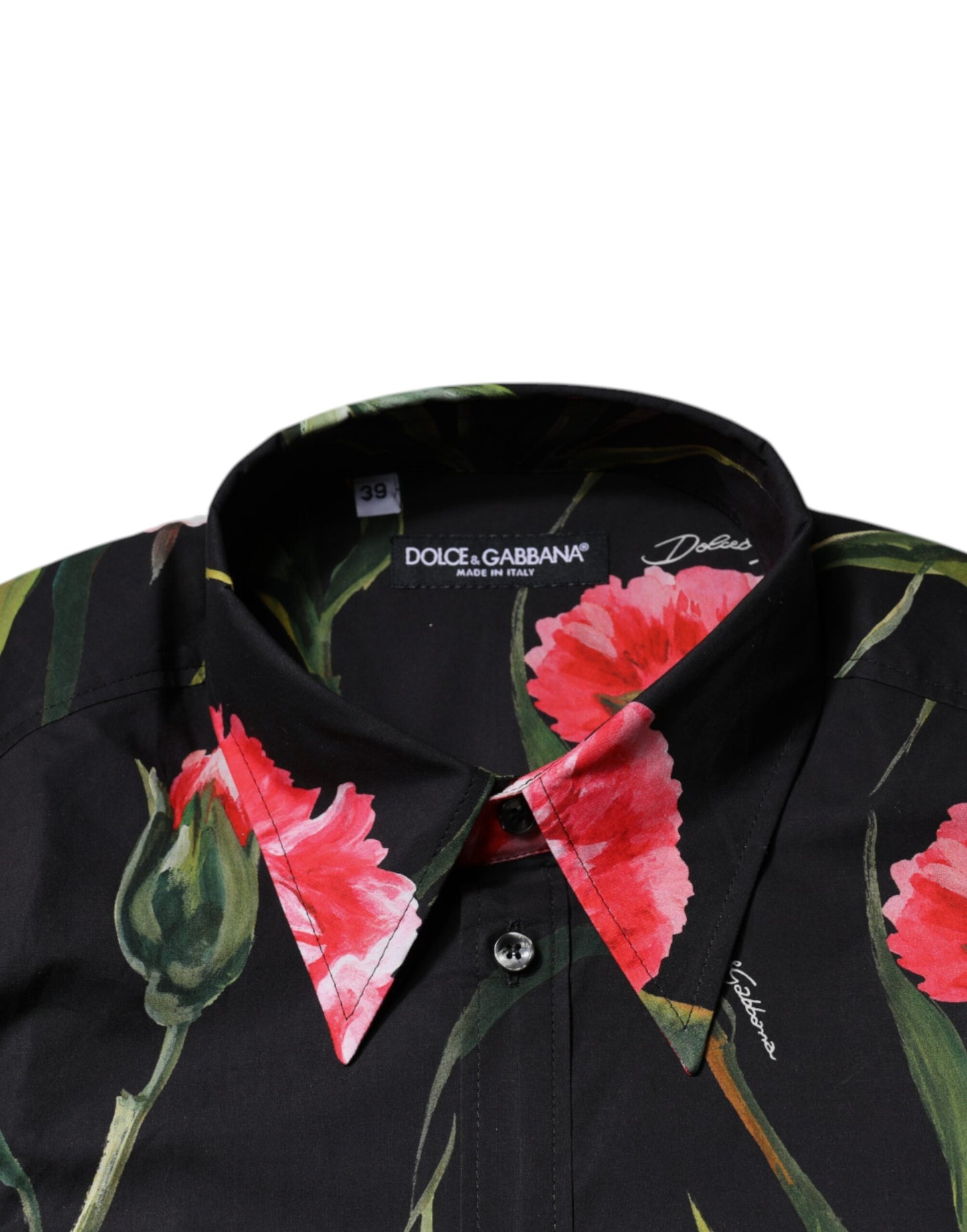 Dolce & Gabbana Black Floral Cotton Formal Men Dress Shirt - IT39 | S