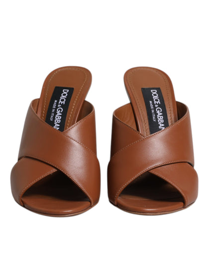 Dolce & Gabbana Maroon Logo KEIRA Leather Slides Sandals Shoes - EU37.5/US7.5