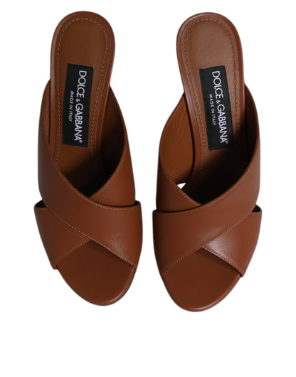 Dolce & Gabbana Maroon Logo KEIRA Leather Slides Sandals Shoes - EU37.5/US7.5