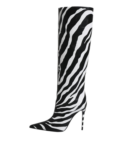 Dolce & Gabbana Black White Zebra Heels High Boots Shoes