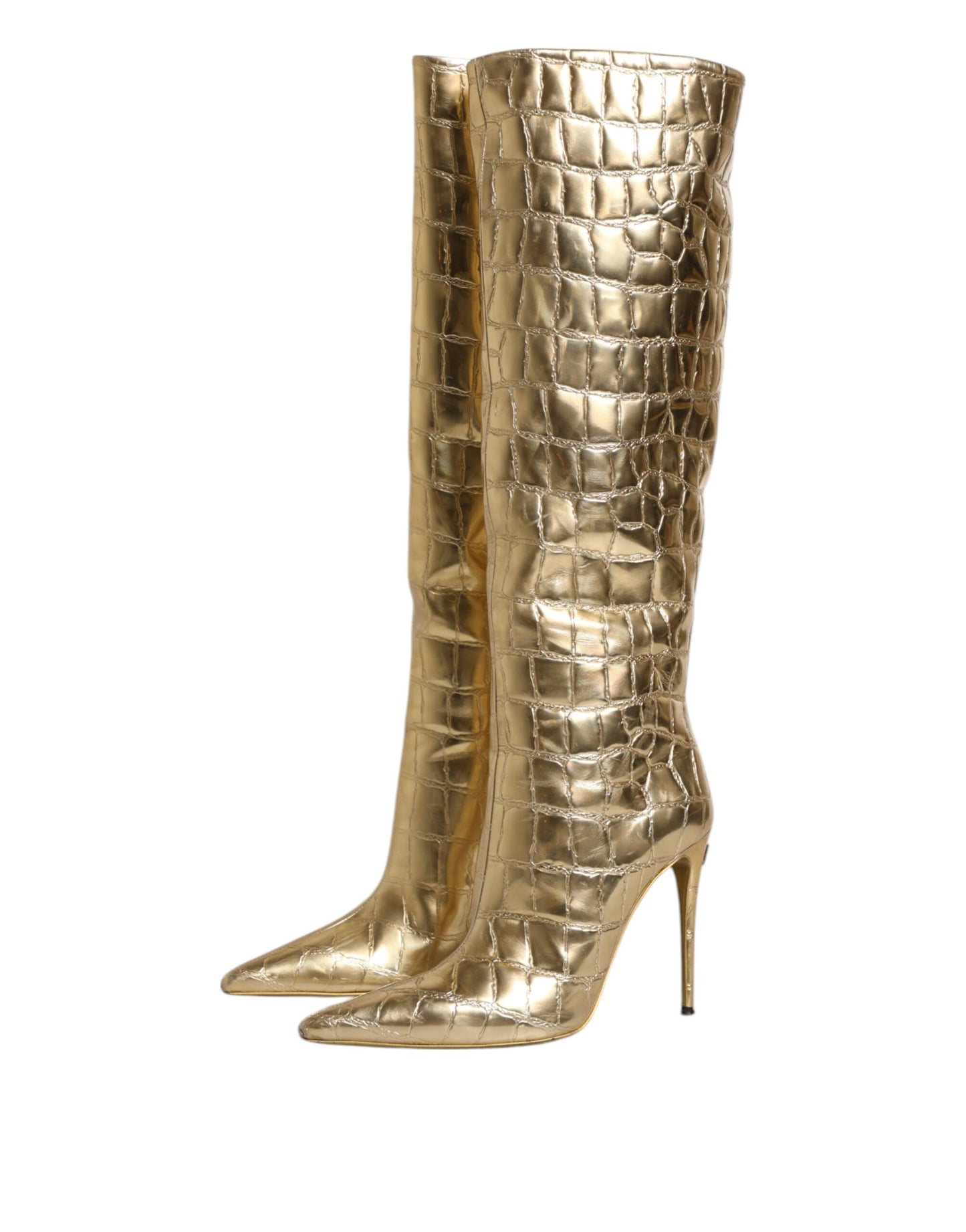 Dolce & Gabbana Gold Leather Stiletto Heels High Boots Shoes