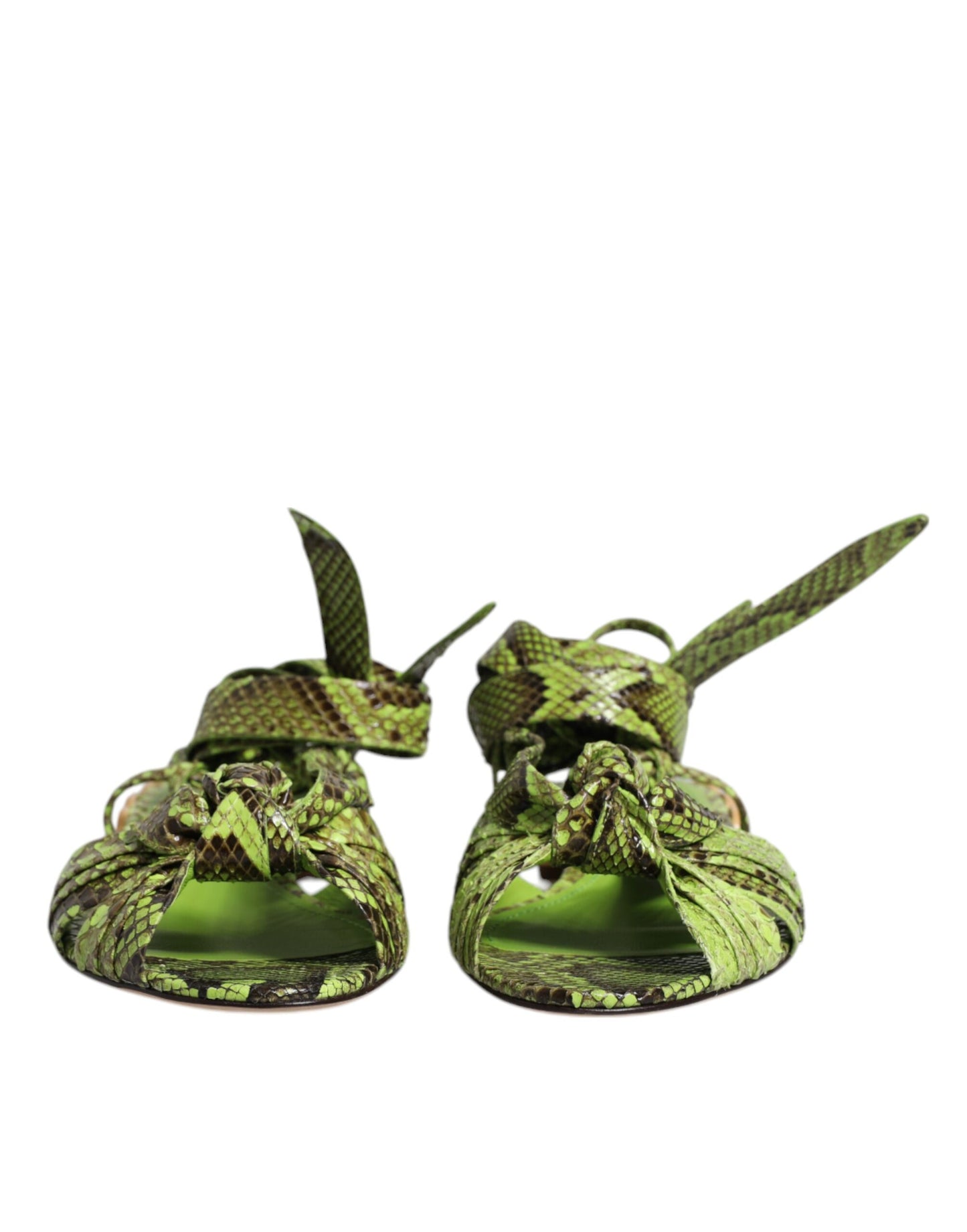 Dolce & Gabbana Green Animal Print Ankle Wrap Sandals Shoes - EU39.5/US9.5