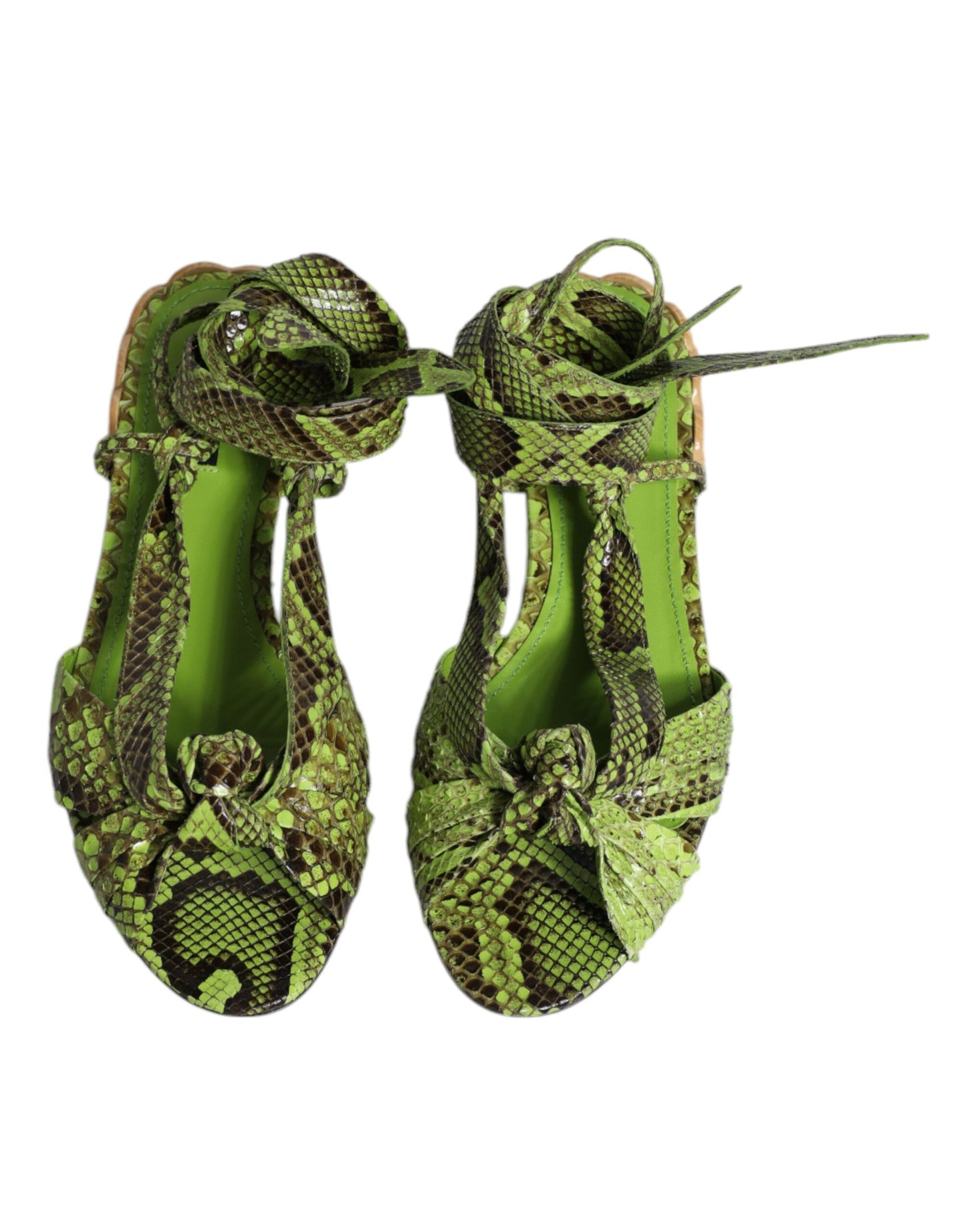 Dolce & Gabbana Green Animal Print Ankle Wrap Sandals Shoes - EU39.5/US9.5