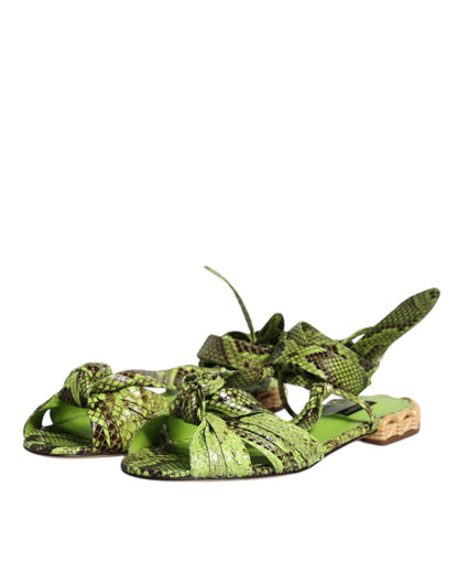 Dolce & Gabbana Green Animal Print Ankle Wrap Sandals Shoes - EU39.5/US9.5