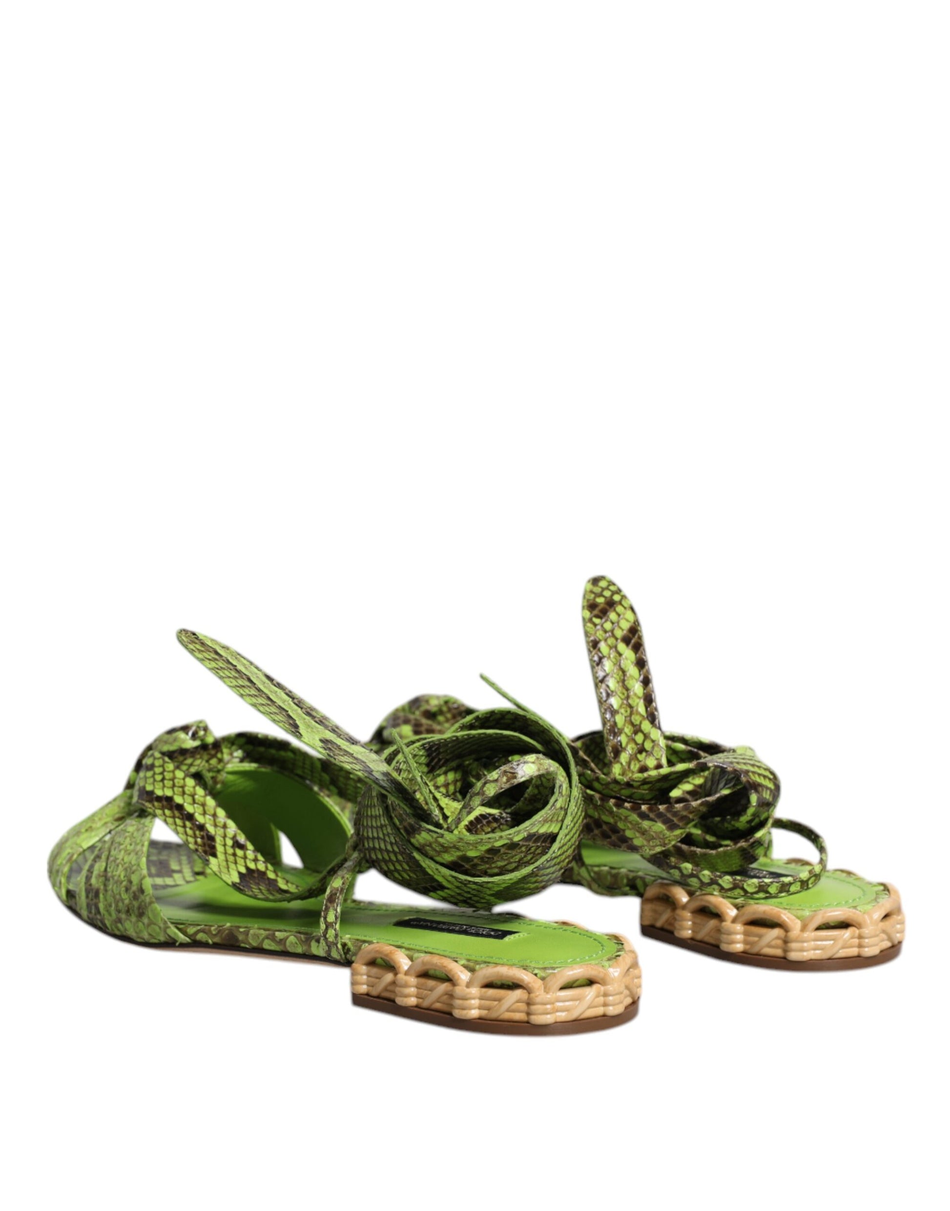 Dolce & Gabbana Green Animal Print Ankle Wrap Sandals Shoes - EU39.5/US9.5