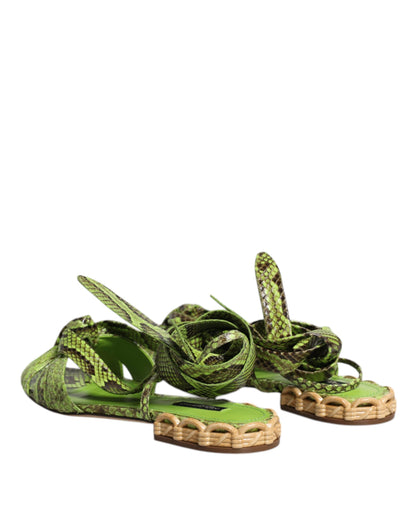 Dolce & Gabbana Green Animal Print Ankle Wrap Sandals Shoes - EU39.5/US9.5